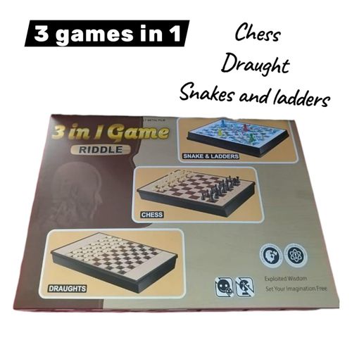 3 in 1 Magnetic Board Game Chess Draughts Snakes and Ladders Portable Game Set