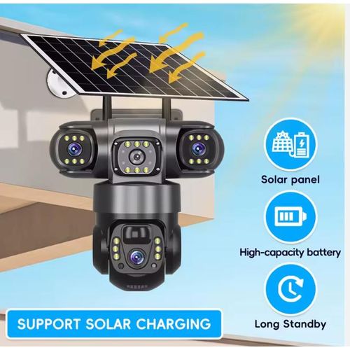 4G 4MP Triple Lens (Three) Solar Powered PTZ Camera - (PIR Human Detection, Colored Night Vision, All weatherproof)