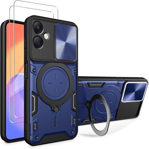 Blue Texture Sliding Camshield with Round Ring Holder Phone Case Cover for Samsung Galaxy A06