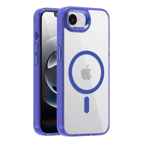 Electroplated Clear MagSafe Case with Camera Lens Protector for iPhone 16 E - Blue