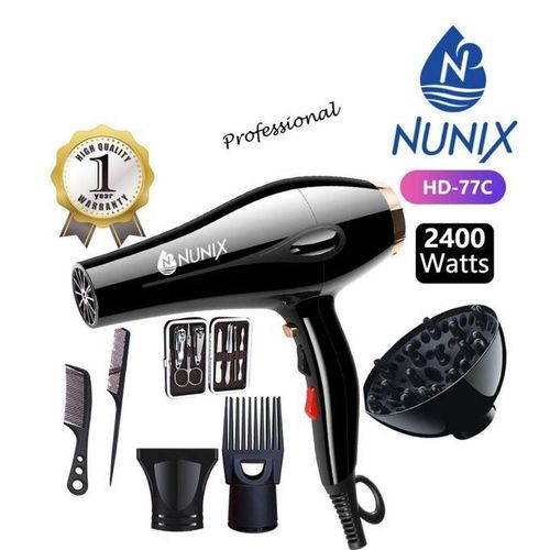 Professional Blowdry Machine with 2 Speeds and 4 Heat Settings. 2400W Power. Diffuser + Two Combs + Two Nozzles +Nail Set.