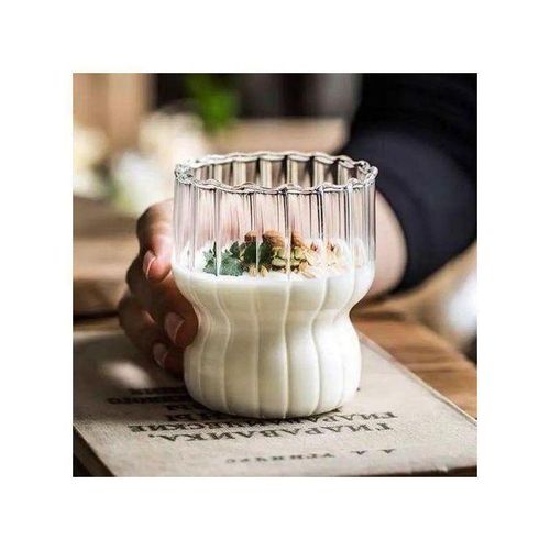 Glass Cup Cute Stripes Fat Cup Cream Cup Milk Coffee Breakfast Juice Mug High Temperature Resistant Glass Water Cup 300ml