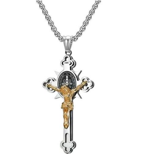 ST.Benedict Protection Cross Power Pendant Necklace-gold