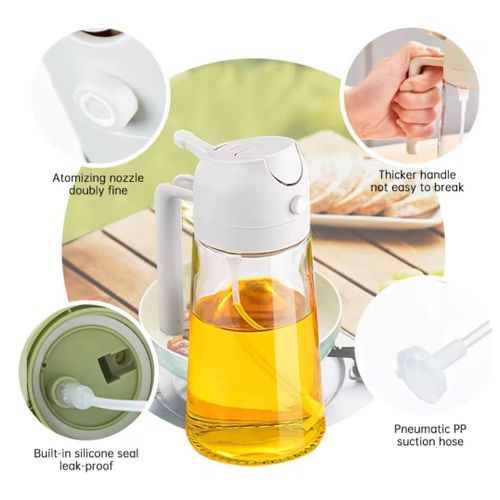 2 in 1 Oil and Vinegar Sprayer 400ml Glass Olive Oil Dispenser Bottle Food Grade Kitchen Oil Spray Pump Bottle for Cooking Baking BBQ Salad Dressing Control Oil Mister Refillable Kitchen Gadget for Healthy Cooking and Portion Control