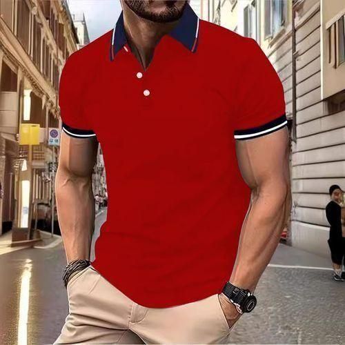 Berrykey Mens Formal Shirts Casual Round Neck Short Sleeved T-shirt Polos-Blue