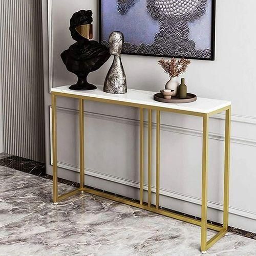 Modern White & Gold Console Table - 90x30x75cm, Metal & Particle Board