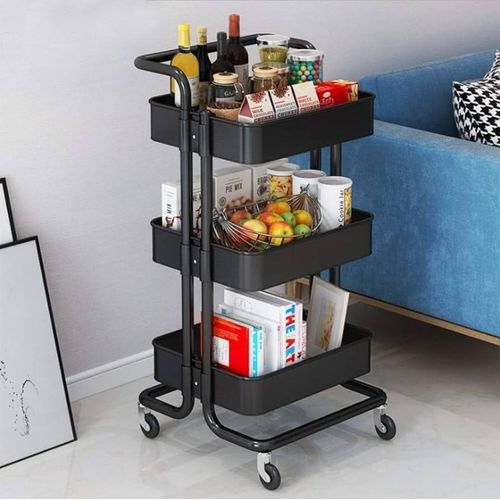 3 Layer metallic mesh trays trolley rack