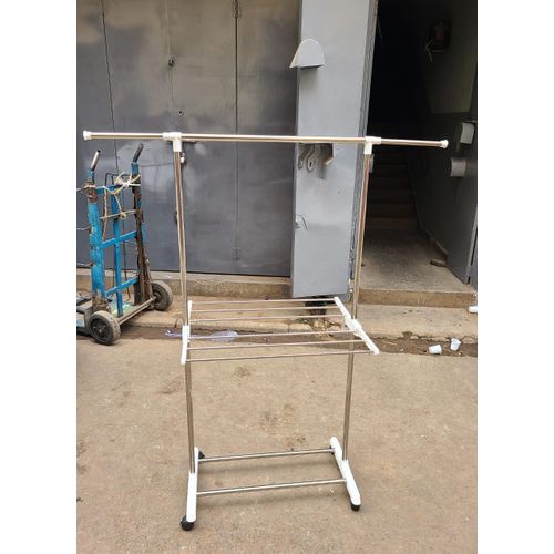 H-Type Double Pole Stainless Steel Floor Coat Rack With Wheels