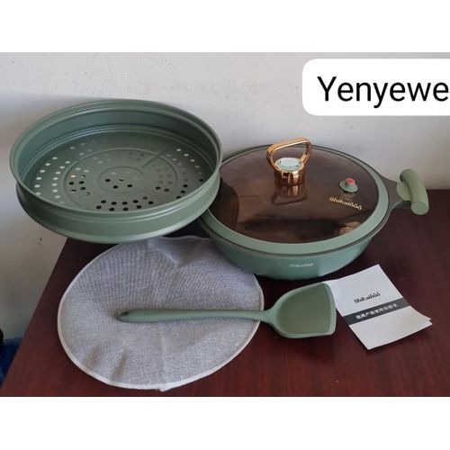 Shikainuo 32cm Multi-Purpose Cooking Pot – Steaming, Frying & Draining Pot (Emerald Green)