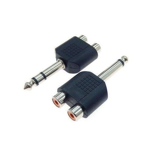 2PCS 6.35mm 1/4 Inch Male Mono Channel Stereo To 2 Dual RCA Female Y Splitter Audio Adapter Converter Connecto