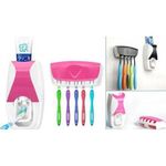product_image_name-Generic-Toothpaste Dispenser + 5pcs Toothbrush Holder, Automatic Toothpaste Squeezing Device, Detachable 5 Hole Toothbrush Holder-4
