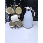6-Piece White Ceramic Mugs Tea Set with 2L Flask