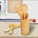 product_image_name-Generic-Bamboo Wooden Mwiko Set Cooking Stick Spatula 5pieces Bamboo Cooking Spoons + Holder-1