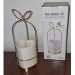 product_image_name-Generic-JD8534 Love Shape Ceramic Tool Barrel Set with Gold or Silver Metal Stand-4