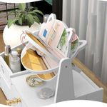 product_image_name-Fashion-Large Cosmetics Storage Box With Round Mirror, Desktop Drawer Holder - White-4