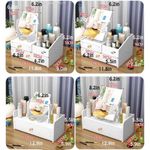 product_image_name-Fashion-Large Cosmetics Storage Box With Round Mirror, Desktop Drawer Holder - White-6