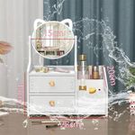 product_image_name-Fashion-Large Cosmetics Storage Box With Round Mirror, Desktop Drawer Holder - White-7