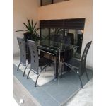 Modern Glass Dining Table with 6 High-Back Chairs – Black and Transparent
