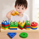 product_image_name-Generic-Kids Wooden Multicolored Geometric Stacking & Sorting Board – Montessori Shape Sleeve - Column-1