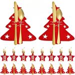 Christmas Cutlery Holder Knife and Fork Pocket Bag Cutlery Cover Star Tree Elk New Year Party Table Decorations, Festive Utensil Pouch for Holiday Dining, Reusable Tableware Organizer, Durable and Stylish