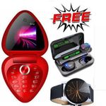 Bontel HONEY 1.54"// COLOUR DISPLAY FLIP PHONE + FREE  F9 EARBUDS & WATCH