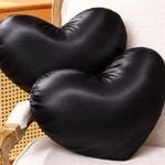 2pcs Heart pattern satin Fibre filled Throw Pillows-Black