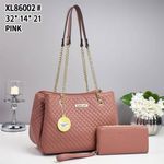 Elegant Quilted Pink Shoulder Handbag with Matching Wallet