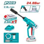 TOTAL Portable Cordless Pressure washer 24.8Bar with 2 spraying system 