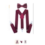 Unisex Clip-on Suspenders Elastic Y-Shape Adjustable Braces & Bowtie -Maroon