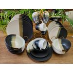 24-Piece Premium Ceramic Dinnerware Set – Modern Black & Cream Duo-Tone