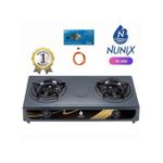 Nunix Table Top Gas Cooker, 2 Burner + Regulator + Pipe