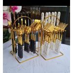 24pcs Marble Cutlery S Set with stainless holder (Knives, Tea and Table Spoons, Forks)