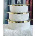Ceramic 3 Pcs Gold Rimmed Serving Bowls