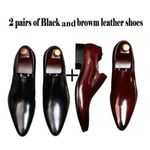 2 pcs of Black And Brown  Formal Official Leather Men's Shoes +Free Pair Of Sock slip on