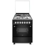 Mika Standing Cooker, 58cm X 58cm, 3 Gas Pool Jet Burners + 1 RAPID Hot Plate, FLAME FAILURE SAFETY, Button Ignition, 4 Function Electric Oven, Rotisserie, Stainless Steel Hob, Matt Black Body