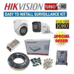 Hikvision Full-Color Night Vision 24/7 Monitoring 2 1080P Full HD 2MP CCTV Cameras Complete Installation System Kit -500GB Harddisk + 4 Channel DVR Machine -White