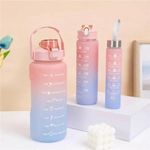 product_image_name-Generic-Motivational Water Bottle With Straw 3 Pcs, 2L, 900ml, 300ml Time Marker Leakproof Bottles For Sports Gym Travel BPA Free - Color May Vary-2