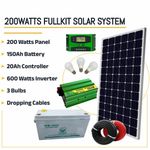 Solarmax 200 Watts Solar Panel Special All Weather Fullkit + 150AH Battery + 600Watts Solar Inverter + 20 Ah Charge Controller+3 bulbs + dropping cables