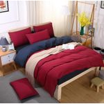 4pcs Plain Double sided color Cotton Duvet Cover(1Duvet, 1Bedsheet and 2 Pillow Cases)