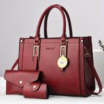 Leather handbag with a matching clutch and a wallet