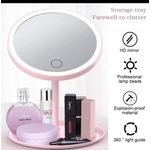 LED Makeup Mirror with Storage Tray – 180° Rotatable Vanity Mirror