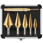 6PCS HSS Titanium Coated Drill Bit Set with 3 Step Drill Bits & 3 Twist Drill Bits for Metalworking