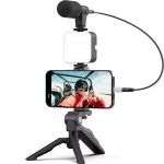 AY-49 Smartphone Video Kit With LED Light, Tripod Stand, And Microphone For Vlogging