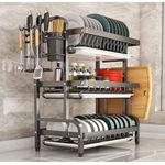 3-Tier Wall-Mounted Kitchen Dish Drying Rack with Utensil Holder  Wall-mounted & countertop use
