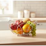 Round Decorative Fruit Basket – Metallic Silver