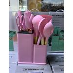 19 Piece Silicone Kitchenware Set Pink Edition (Spoons, Knives, Chopping Board & Scissors)