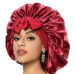 Wine Red Satin Bonnet For Women Jumbo Hair Bonnet Stretchy Tie Band