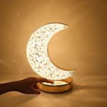 product_image_name-Generic-LED Crystal Moon Lamp - Decorative Ramadan Moon Night Light with Wooden Base & USB Touch Control-3