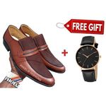 PHOELIX FASHIONS ELEGANT ETHIOPIAN LEATHER OFFICIAL SHOES + FREE WRIST WATCH.
