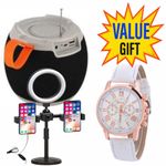 C15 Rechargeable Wireless Speaker for Personal & Small Room Use – BT/USB/TF/AUX + TRIPOD STAND AND WATCH